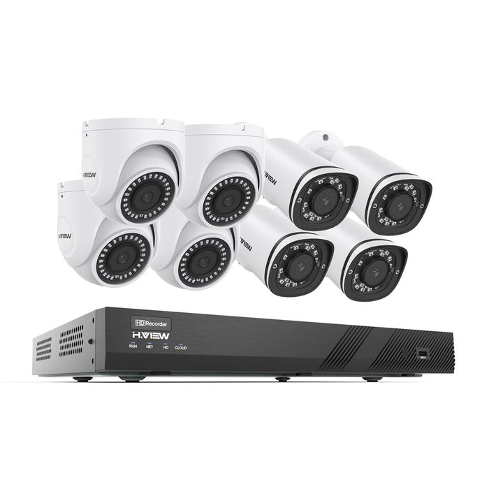 H.VIEW 16CH 5MP Home Security Camera System, 16pcs Wired 8MP/4K Outdoor PoE IP Cameras, 8MP 16CH NVR, Support up to 2x 10TB HDD for 24-7 Recording(HDD Not Included))