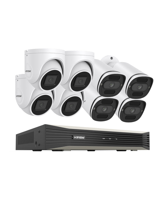 H.VIEW 4K (8MP) Ultra HD 8 Channels PoE Security System with Audio Record Dome & Bullet Cameras