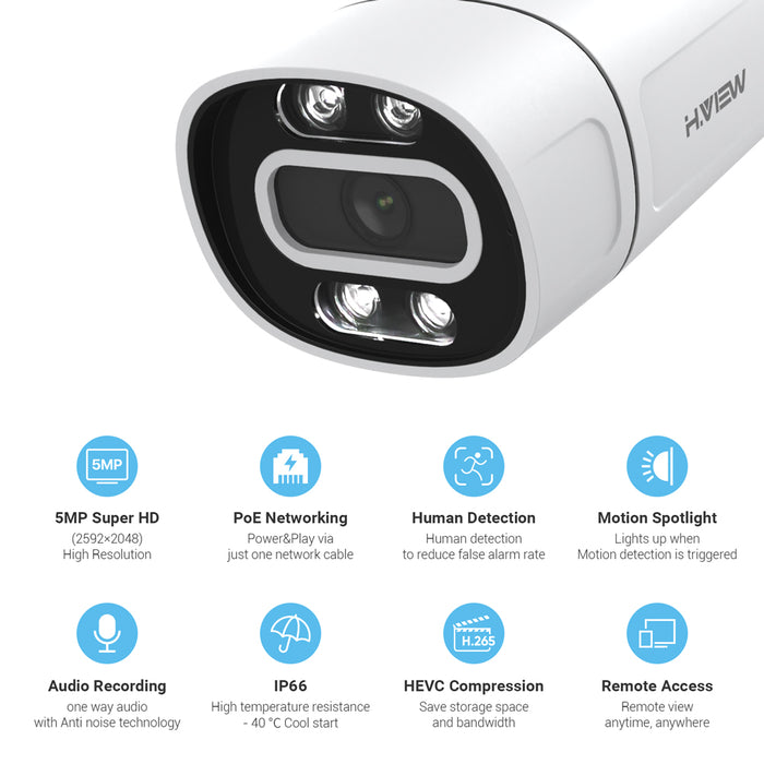 H.VIEW 5MP IP Camera Spotlight Camera with Human Face Detection (HV-501)