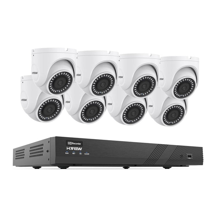 H.VIEW 16CH 5MP Home Security Camera System, 16pcs Dome 8MP/4K Outdoor PoE IP Cameras, 8MP 16CH NVR, Support up to 2x 10TB HDD for 24-7 Recording(HDD Not Included))