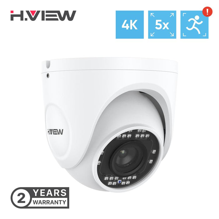 H.VIEW 4K (8MP) 5× Optical Zoom Outdoor Security Camera, Built-in SD Card Slot, 3840x2160, Audio, H.265, 100ft Night Vision, IP67 Waterproof IP Bullet PoE Camera (HV-E800DA-Z)