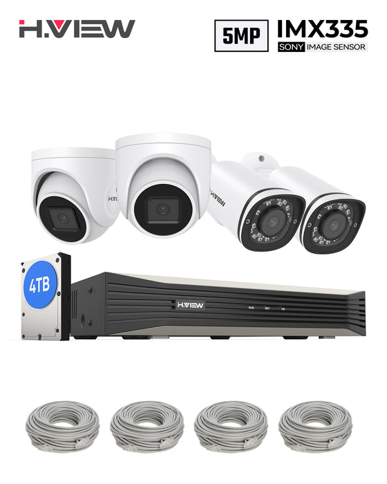 H.265 5MP PoE Security Camera System, 4Pcs Smart 5MP Wired PoE IP Cameras with AI Detection, Audio Record Cameras, 5MP 8CH NVR, Support up to 6TB HDD for 24-7 Recording(HDD not Included)