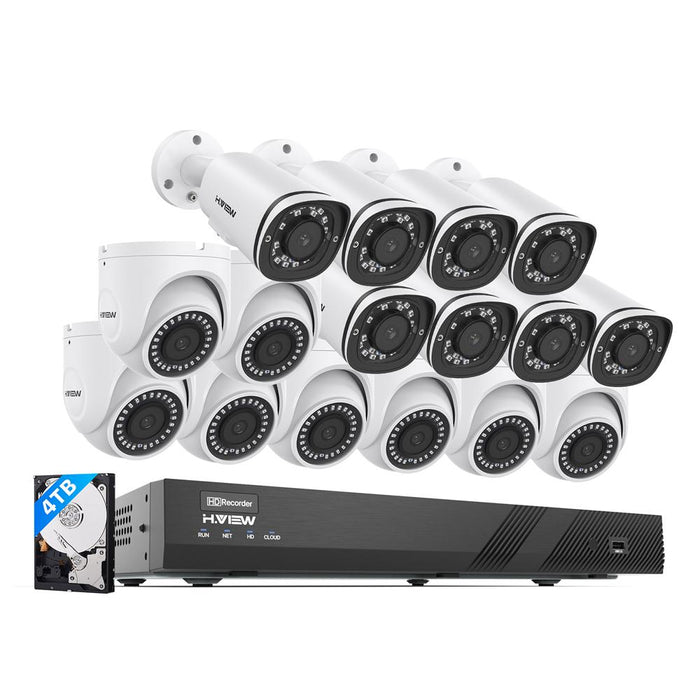 H.VIEW 16CH 5MP Home Security Camera System, 16pcs Wired 8MP/4K Outdoor PoE IP Cameras, 8MP 16CH NVR, Support up to 2x 10TB HDD for 24-7 Recording(HDD Not Included))