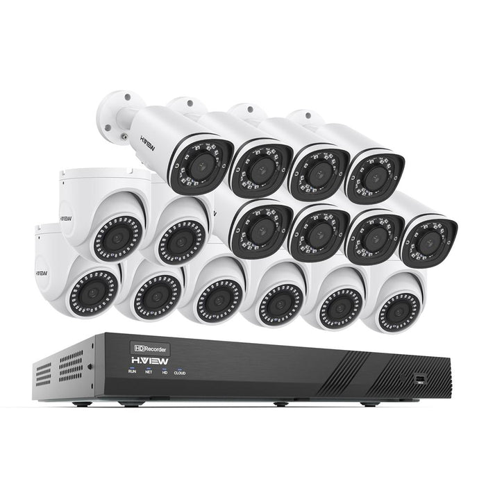 H.VIEW 16CH 5MP Home Security Camera System, 16pcs Wired 8MP/4K Outdoor PoE IP Cameras, 8MP 16CH NVR, Support up to 2x 10TB HDD for 24-7 Recording(HDD Not Included))