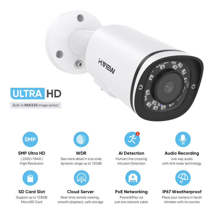 H.VIEW 5MP Bullet AI Camera  with SD Card Slot (HV-500G2A)