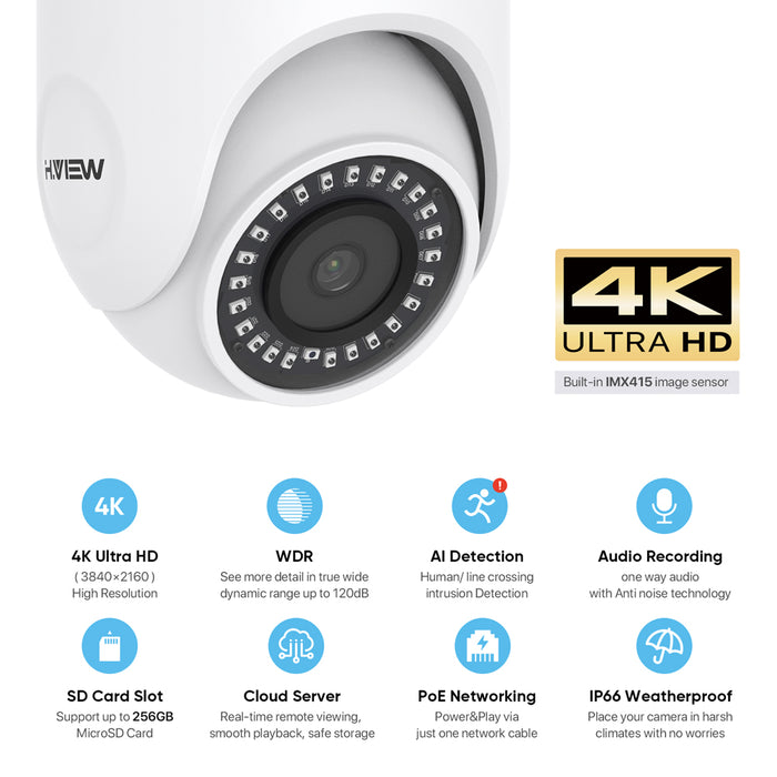 H.VIEW UltraHD 4K /8MP POE AI Camera (HV-E800DA)