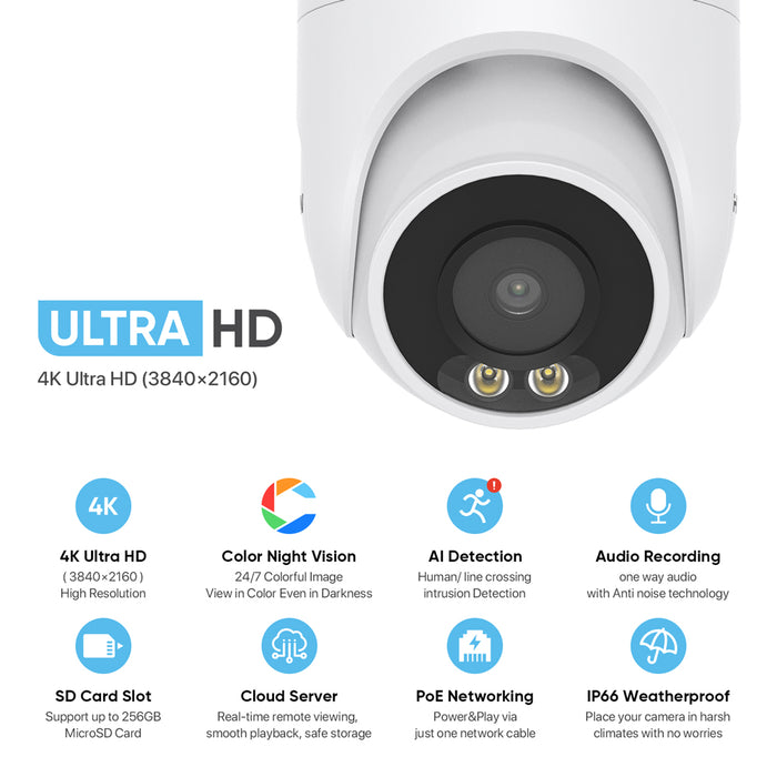 H.VIEW ColorCam UltraHD 4K /8MP POE Full Color Night Vision Camera (HV-800E6A5)