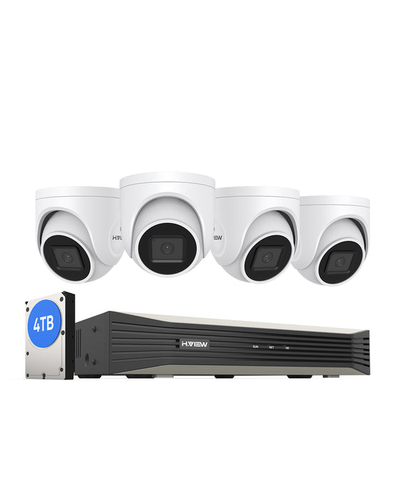 H.VIEW 4K (8MP) Ultra HD 8 Channels PoE Security System with Audio Record Dome Cameras