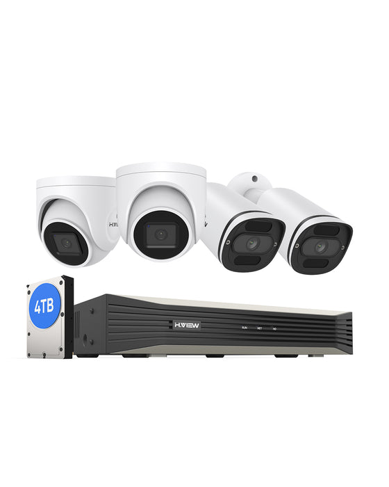 H.VIEW 4K (8MP) Ultra HD 8 Channels PoE Security System with Audio Record Dome & Bullet Cameras