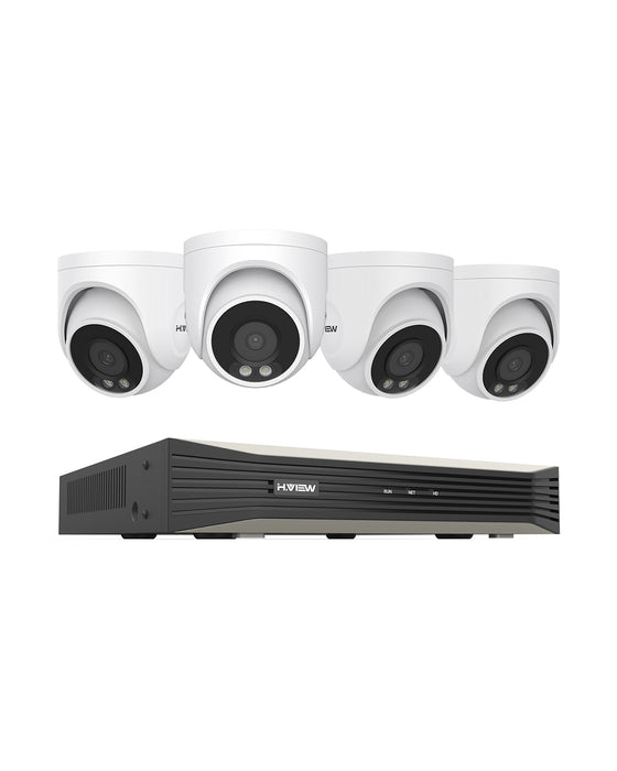 H.VIEW H.265 4K POE Color Night Vision Security Camera System, 4pcs Color Night Vision Cameras, Human Detection, 8MP 8CH 4K NVR , Support up to 6TB HDD(Not Included)