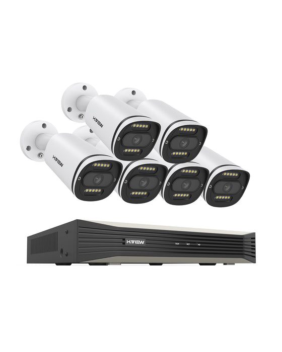 H.VIEW 8CH 4K Home Security Camera System, 4pcs Wired 8MP Outdoor Color Night Vision IP Cameras, 8MP 8CH POE NVR , Support 6TB HDD for 24-7 Recording(HDD is Not Included.)