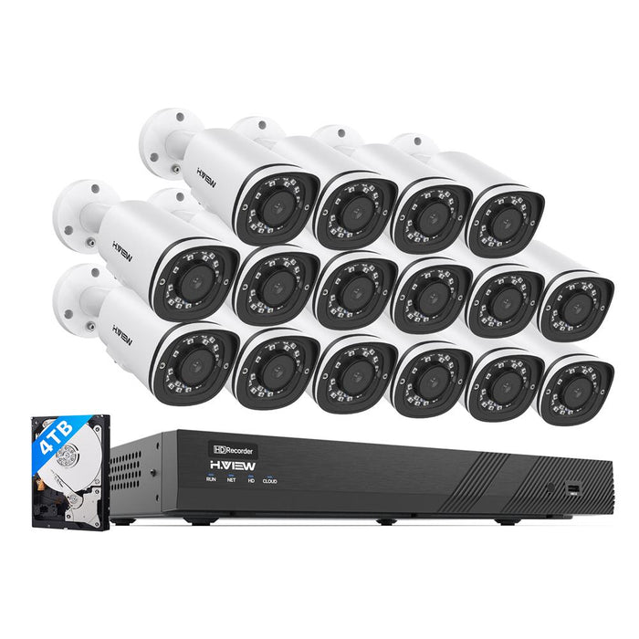 H.VIEW 4K/8MP 16CH POE Security Camera System for Home and Business, 16pcs Wired Indoor&Outdoor POE IP Cameras, 8MP 16CH NVR, Support up to 2pcs 10TB HDD for 24-7 Recording(HDD Not Included)