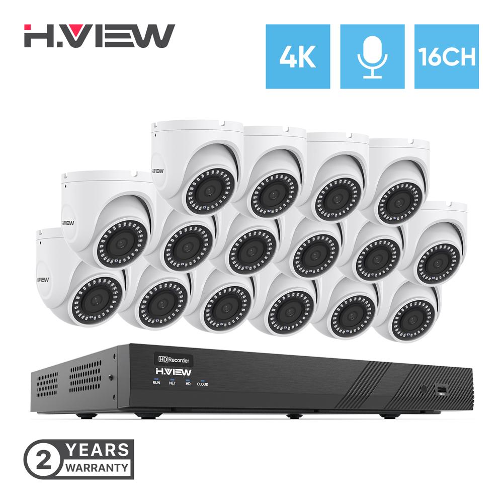 H.VIEW 16CH 5MP Home Security Camera System, 16pcs Dome 8MP/4K Outdoor ...
