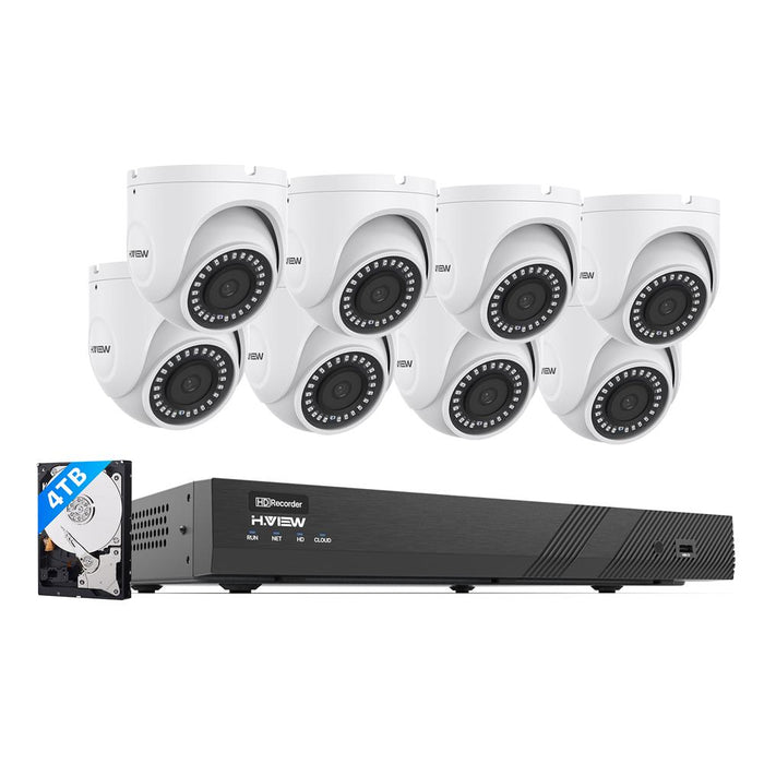 H.VIEW 16CH 5MP Home Security Camera System, 16pcs Dome 8MP/4K Outdoor PoE IP Cameras, 8MP 16CH NVR, Support up to 2x 10TB HDD for 24-7 Recording(HDD Not Included))