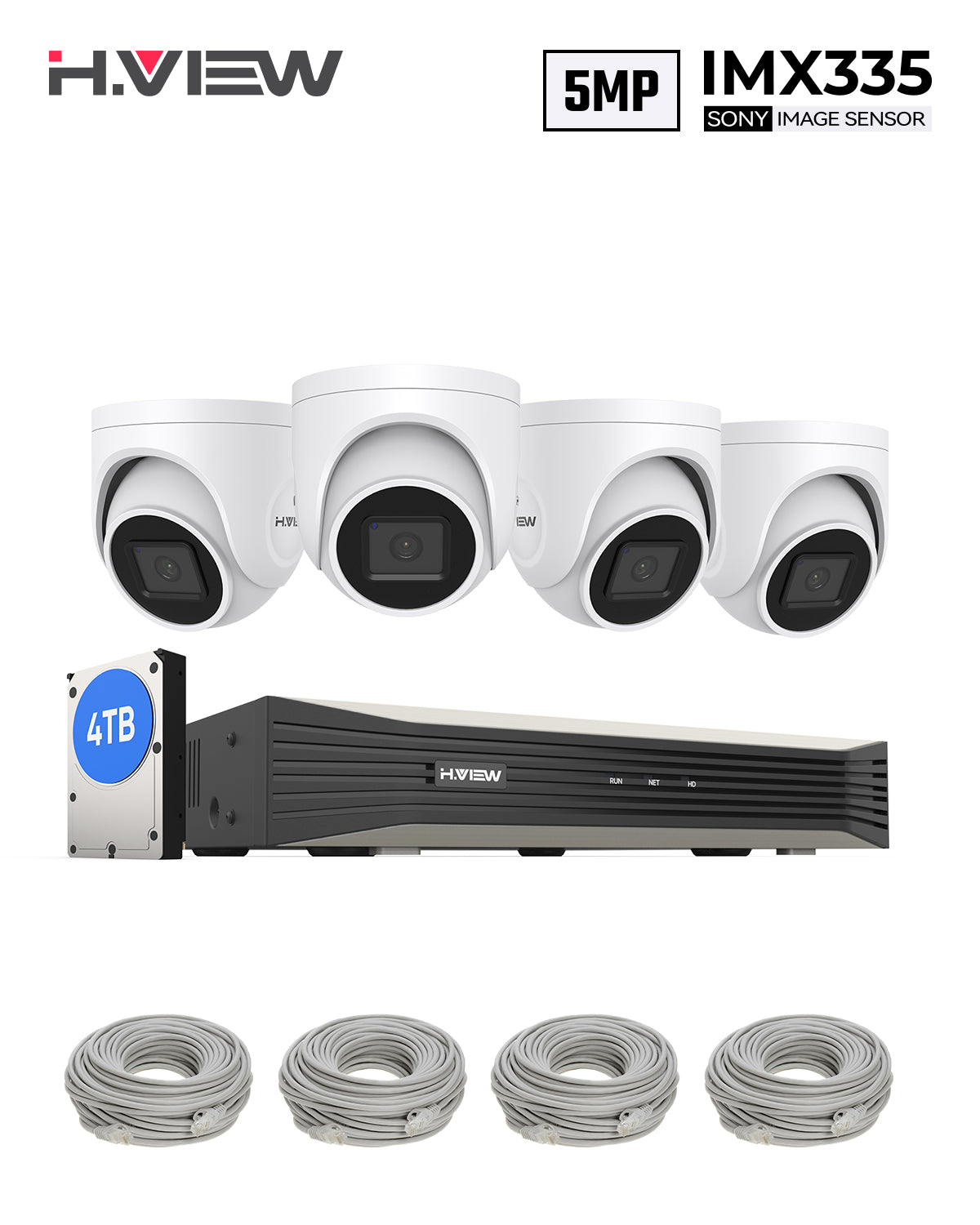 Hp Security System Camera H.265 5MP PoE Security Camera System, 4Pcs Smart 5MP Wired PoE IP Came ...