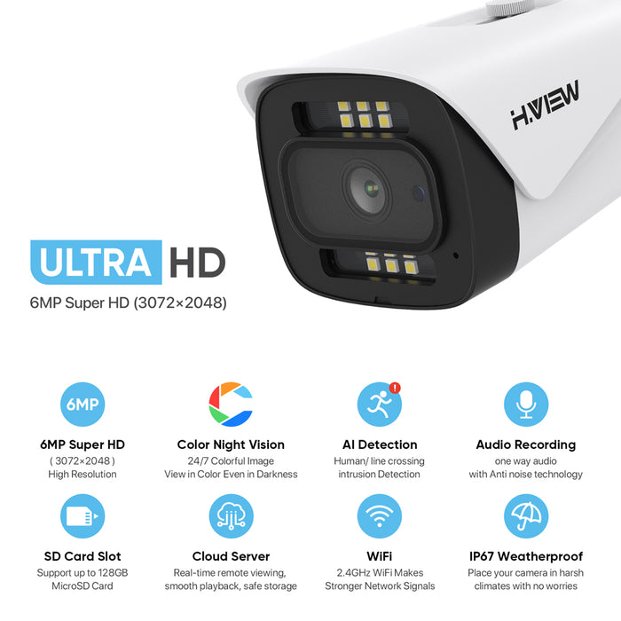 H.VIEW ColorCam 6MP WiFi Full Color Night Vision Camera (HV-WF600A5)